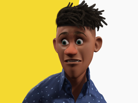 Cartoon Black Man Teen young Rigged Model 3D