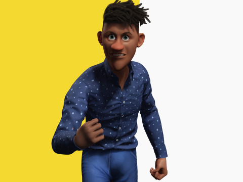 Cartoon Black Man Teen young Rigged Model 3D