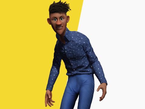 Cartoon Black Man Teen young Rigged Model 3D