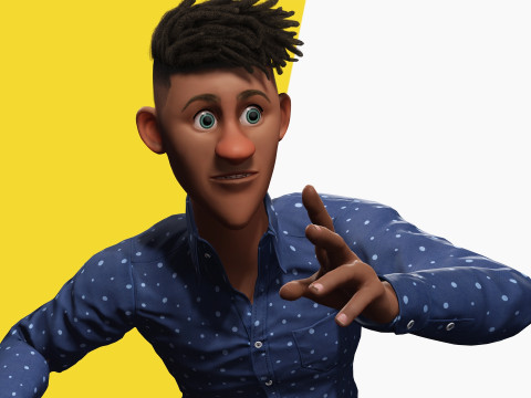 Cartoon Black Man Teen young Rigged Model 3D