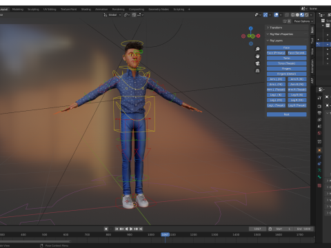 Cartoon Black Man Teen young Rigged Model 3D