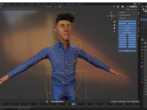 Cartoon Black Man Teen young Rigged Model 3D