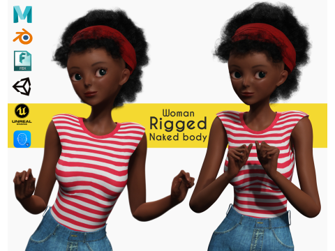 Cute African Female Cartoon Black afro rigged Woman Modelo 3D