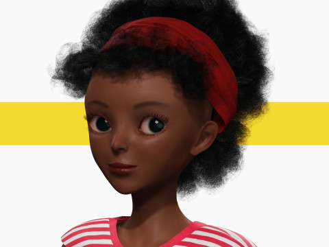 Cute African Female Cartoon Black afro rigged Woman 3D मॉडल