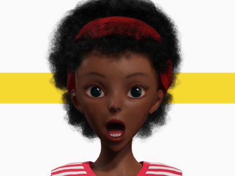 Cute African Female Cartoon Black afro rigged Woman 3D मॉडल