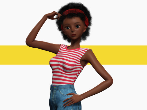 Cute African Female Cartoon Black afro rigged Woman 3D मॉडल