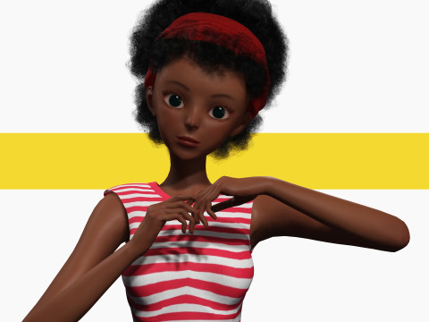 Cute African Female Cartoon Black afro rigged Woman 3D मॉडल