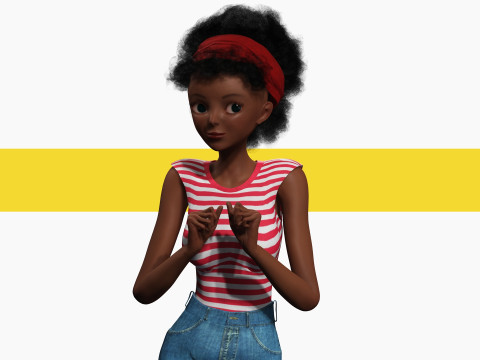 Cute African Female Cartoon Black afro rigged Woman 3D मॉडल