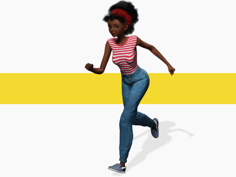Cute African Female Cartoon Black afro rigged Woman 3D मॉडल
