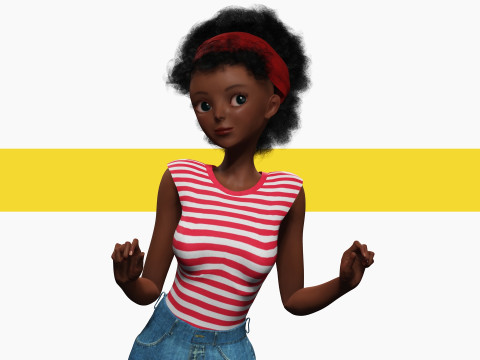 Cute African Female Cartoon Black afro rigged Woman 3D मॉडल