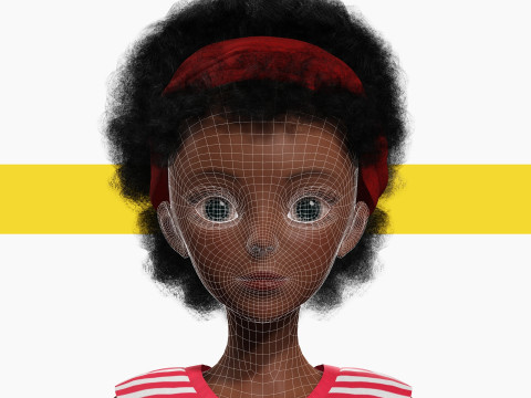 Cute African Female Cartoon Black afro rigged Woman 3D मॉडल