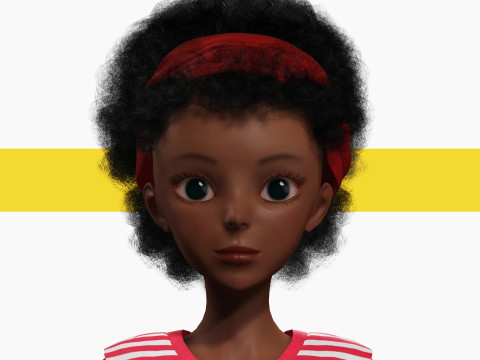 Cute African Female Cartoon Black afro rigged Woman 3D मॉडल