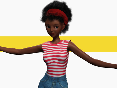 Cute African Female Cartoon Black afro rigged Woman 3D मॉडल