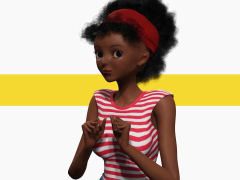 Cute African Female Cartoon Black afro rigged Woman 3D मॉडल