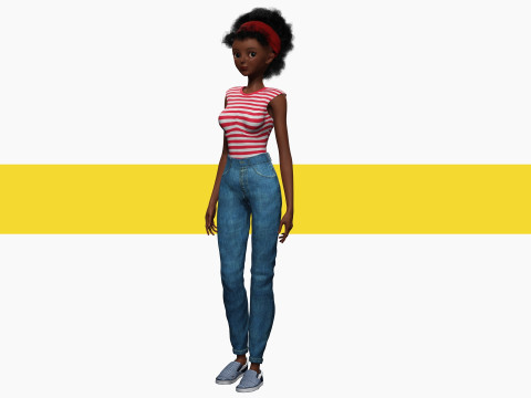 Cute African Female Cartoon Black afro rigged Woman 3D मॉडल