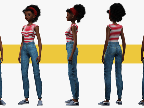 Cute African Female Cartoon Black afro rigged Woman 3D मॉडल
