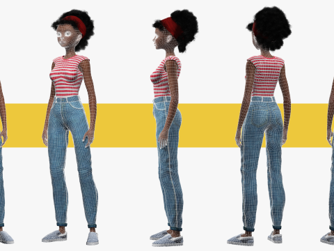 Cute African Female Cartoon Black afro rigged Woman 3D मॉडल