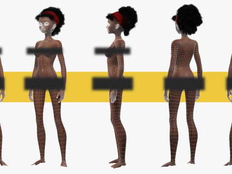 Cute African Female Cartoon Black afro rigged Woman 3D मॉडल