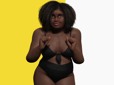 Plus sized Cartoon African Female Low-poly 3D मॉडल