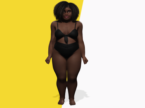 Plus sized Cartoon African Female Low-poly 3D मॉडल