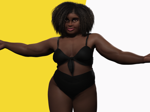 Plus sized Cartoon African Female Low-poly 3D मॉडल