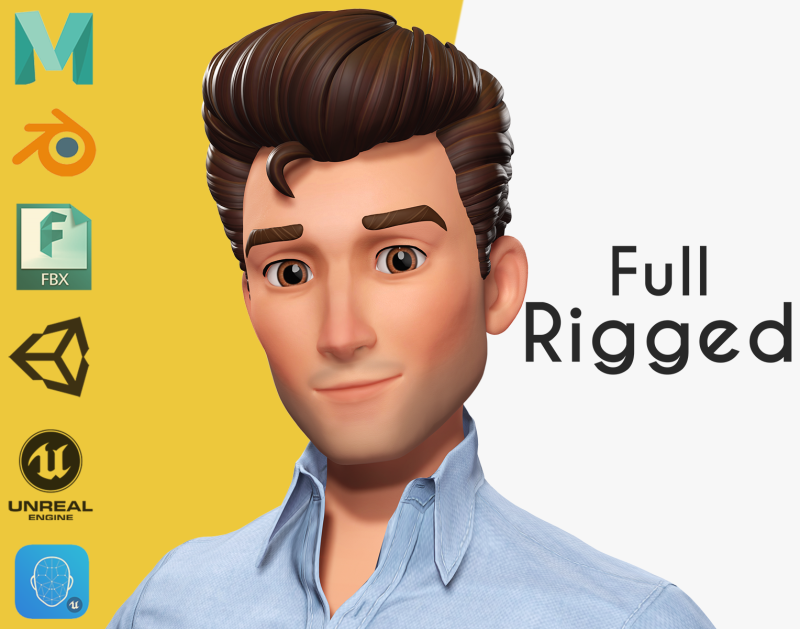 Classic Cartoon Man Rigged model RealTime Male 3D toon 3D Model .c4d .max .obj .3ds .fbx .stl .blend 