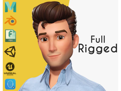 Classic Cartoon Man Rigged model RealTime Male 3D toon 3D Model