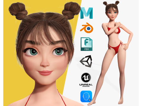 Stylized Cute Girl Low-poly 3D Model