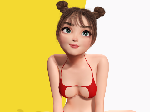 Stylized Cute Girl Low-poly 3D-Modell