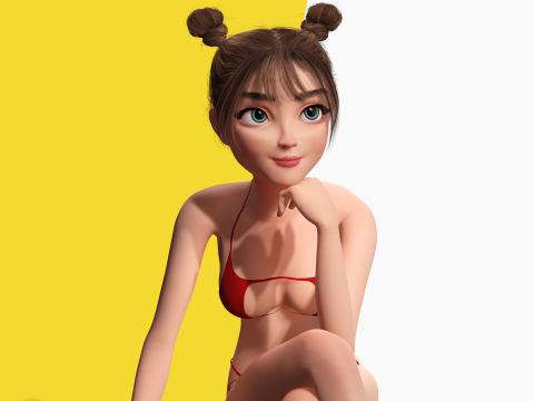 Stylized Cute Girl Low-poly 3D-Modell
