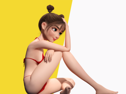 Stylized Cute Girl Low-poly 3D-Modell