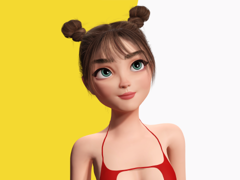 Stylized Cute Girl Low-poly 3D-Modell