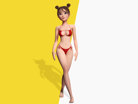 Stylized Cute Girl Low-poly 3D-Modell