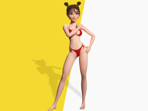 Stylized Cute Girl Low-poly 3D-Modell