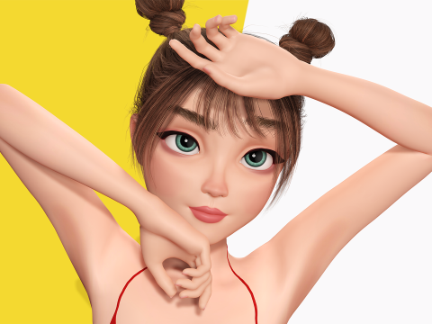 Stylized Cute Girl Low-poly 3D-Modell
