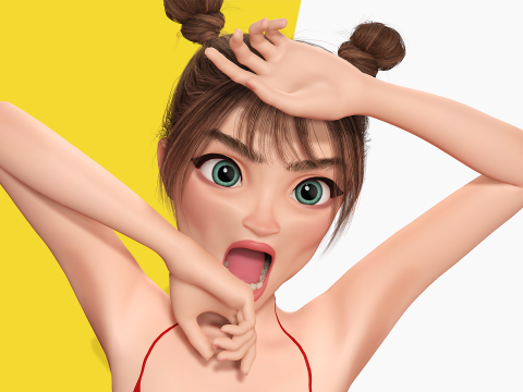 Stylized Cute Girl Low-poly 3D-Modell