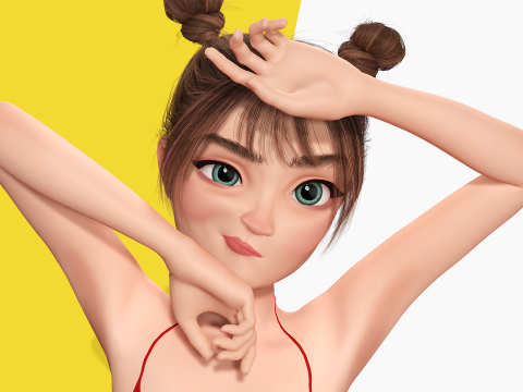 Stylized Cute Girl Low-poly 3D-Modell