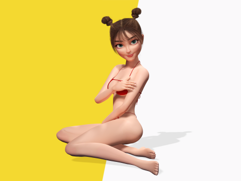Stylized Cute Girl Low-poly 3D-Modell