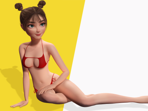 Stylized Cute Girl Low-poly 3D-Modell