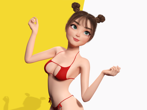 Stylized Cute Girl Low-poly 3D-Modell