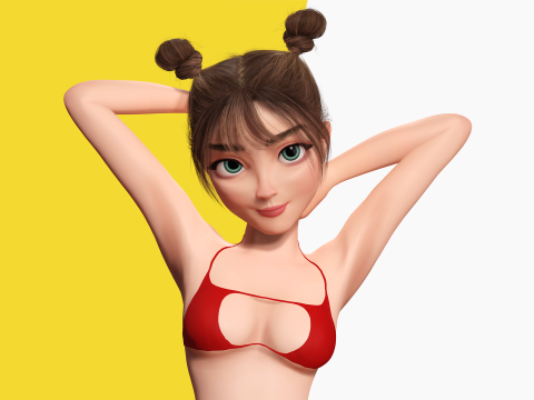 Stylized Cute Girl Low-poly 3D-Modell