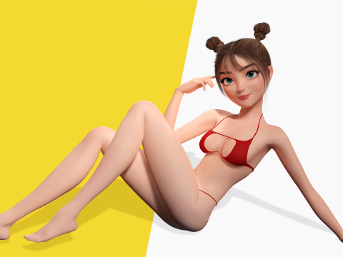 Stylized Cute Girl Low-poly 3D-Modell
