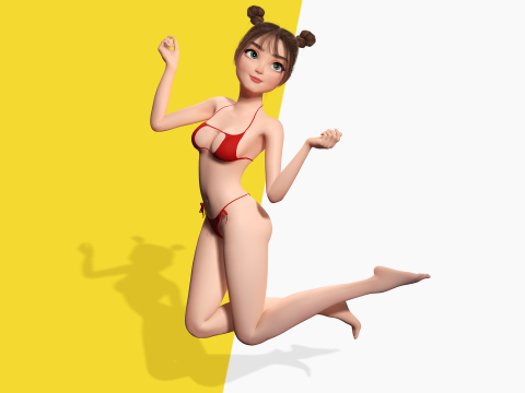 Stylized Cute Girl Low-poly 3D-Modell
