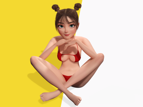 Stylized Cute Girl Low-poly 3D-Modell