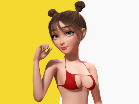 Stylized Cute Girl Low-poly 3D-Modell