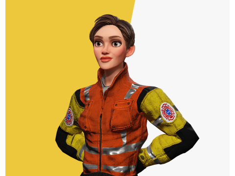 Cartoon Firefighter Character Toon Rescue Modelo 3D