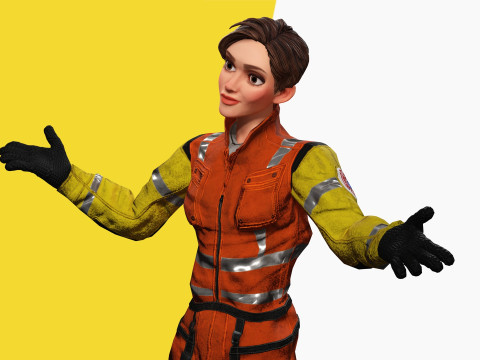 Cartoon Firefighter Character Toon Rescue 3D Model