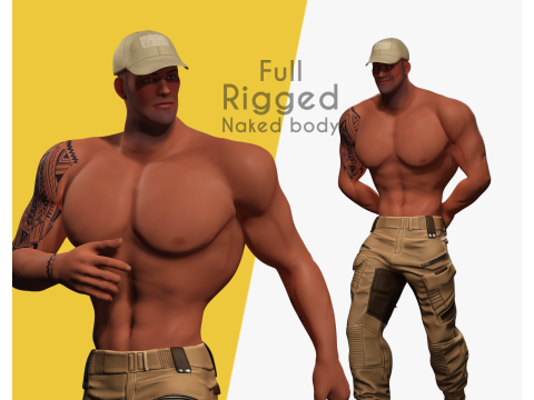 Muscle Stylized Strongman Bodyguard Commander Low-poly 3D Model