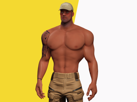 Muscle Stylized Strongman Bodyguard Commander Low-poly 3D 모델