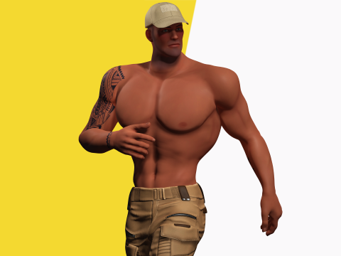 Muscle Stylized Strongman Bodyguard Commander Low-poly 3D 모델